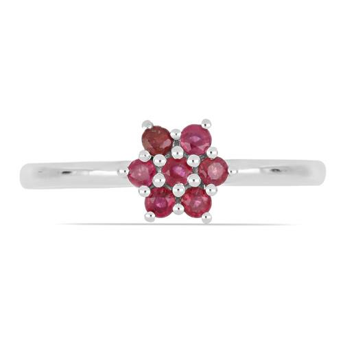 BUY STERLING SILVER NATURAL GLASS FILLED RUBY GEMSTONE CLUSTER RING